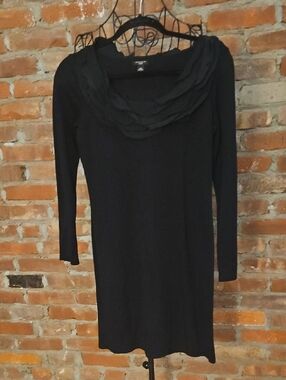 Ann Taylor Black Layered Cowl Neck Long Sleeve Dress